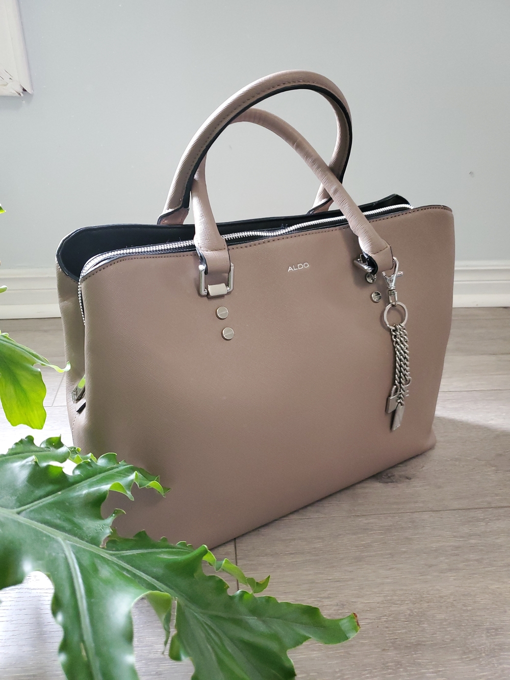 ALDO Taupe Satchel with Chain Tassel